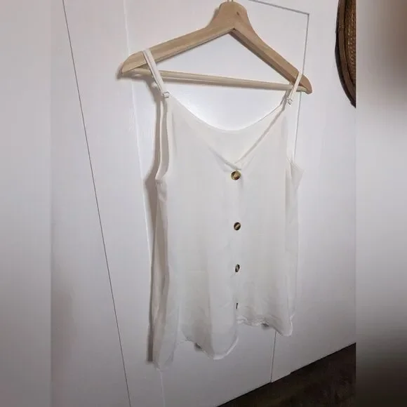 Women's white sheer tank top  - XL Buttons - Picture 4 of 11